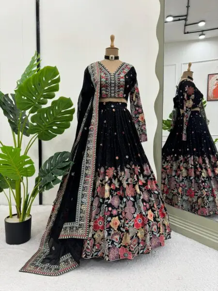 Black georgette lehenga with embroidery