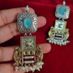 Blue Stone Oxidised Earrings