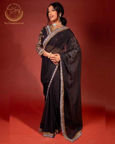 Apprentice Anisa Khan Black Saree and Embroidered Blouse