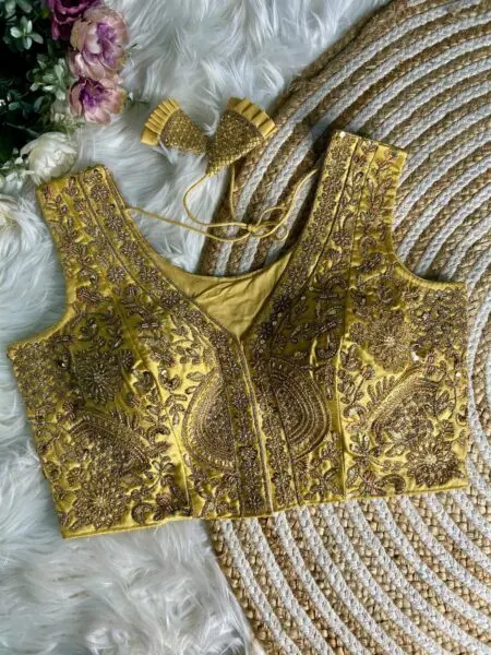 Gold Bridal Readymade Blouse with Sequins Work