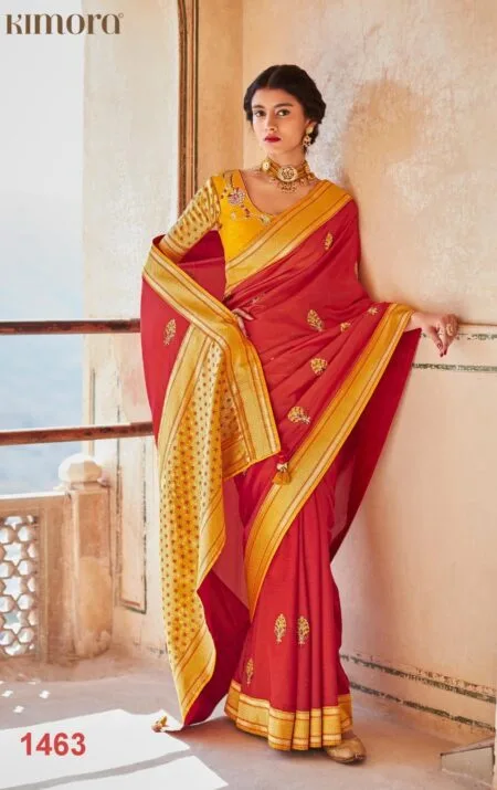 Red and yellow silk Designer Silk Saree