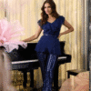 Blue Sequins Flared Pant with Top