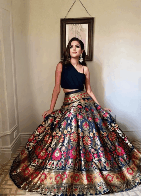 Indo Western Black Banarasi Lehenga