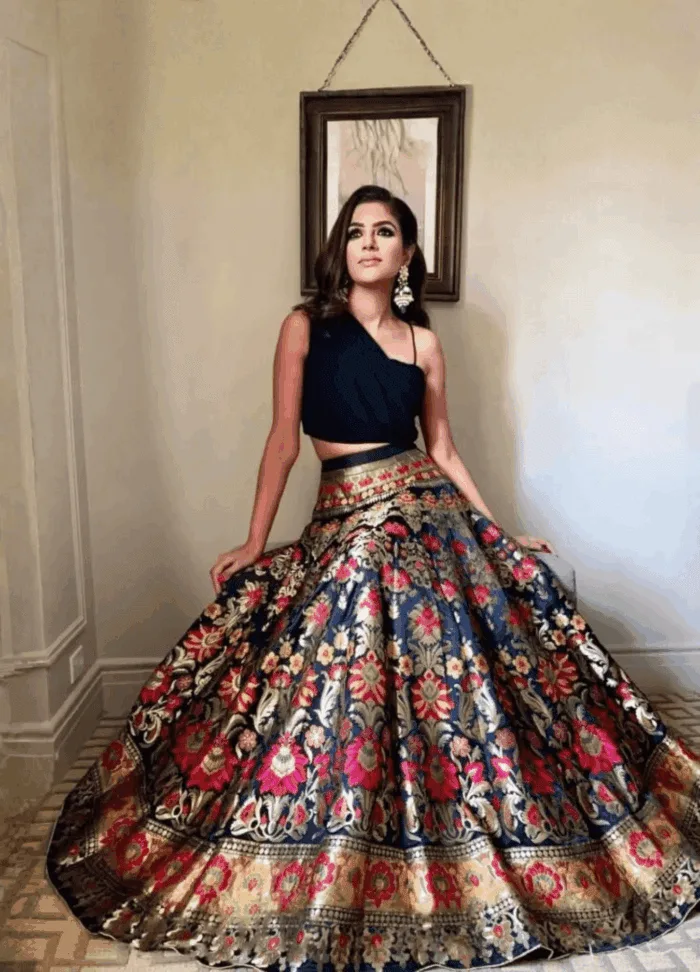 Indo Western Black Banarasi Lehenga