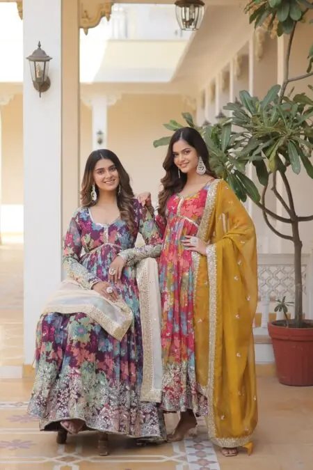 Premium Readymade Alia Cut Gown With Dupatta Set