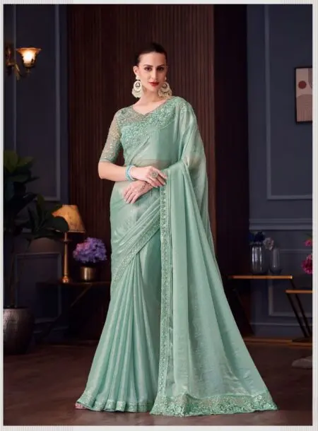 Pastel green Designer party wear sarees