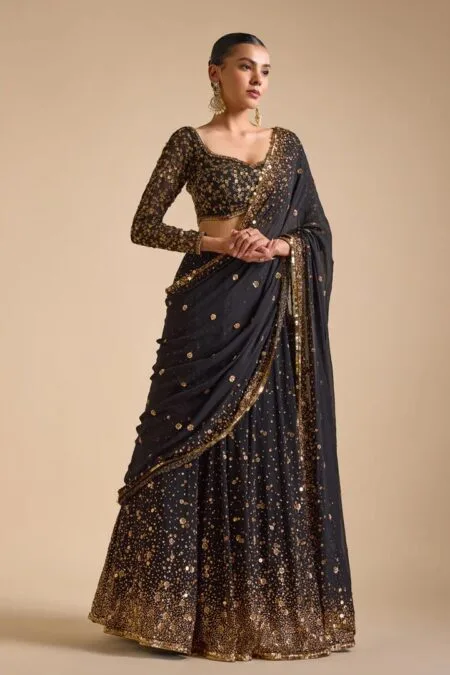 Black And Gold Lehenga
