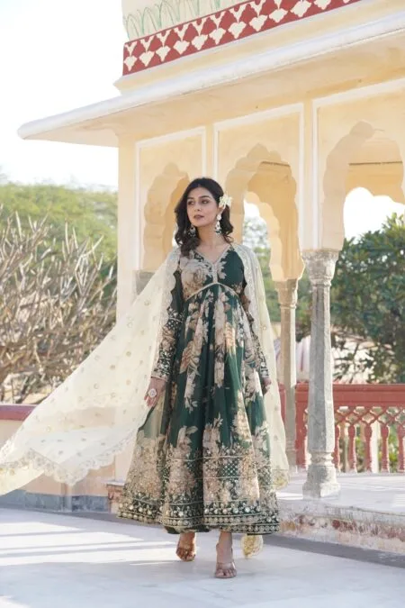 Premium Readymade Alia Cut Gown With Dupatta Set
