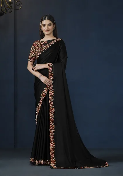 Crepe Satin Fabric Designer Wear Saree