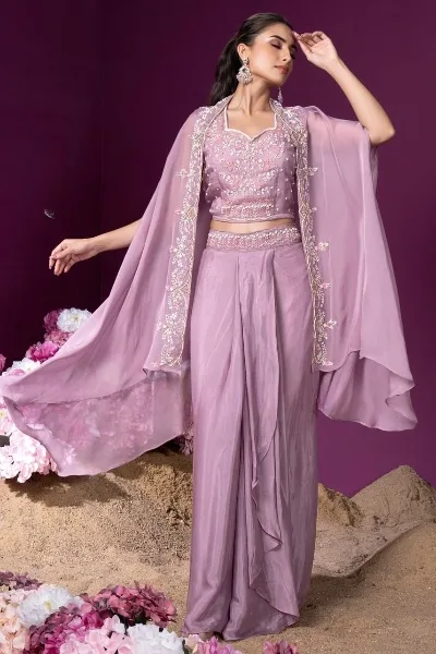 Lavender Crop Top, cape  and Skirt