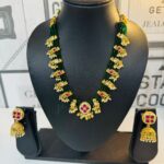 Premium Quality Kundan Necklace Set With Green Beads
