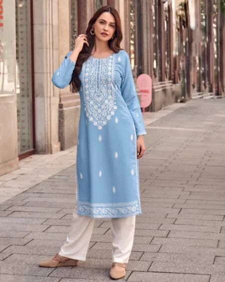 Light blue salwar with beautiful white embroidery