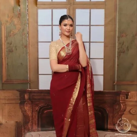 Red Saree with Gold Pallu