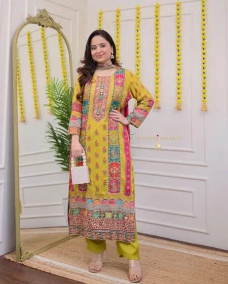 Yellow embroidered salwar set