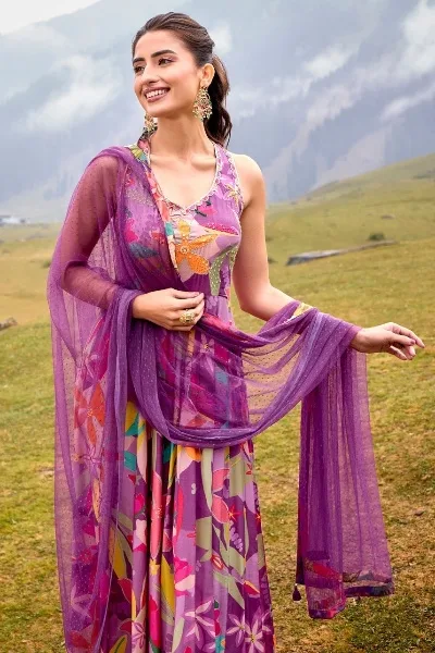 Stylish long gown with dupatta