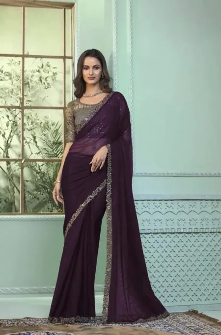 Pure Wine Chiffon Designer Sarees