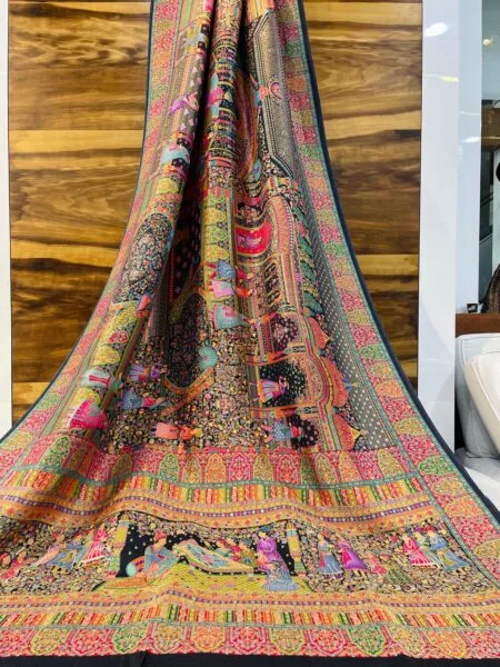 Pashmina Hand embroidery Silk Saree