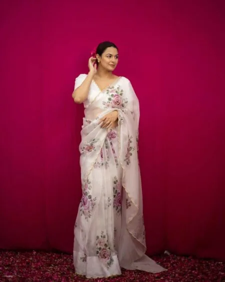 Satin Saree With Fully Stitched Blouse