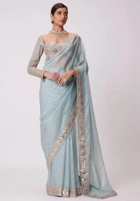 Sky Blue Sequins Saree