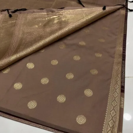 Brown Checked Soft Silk Saree