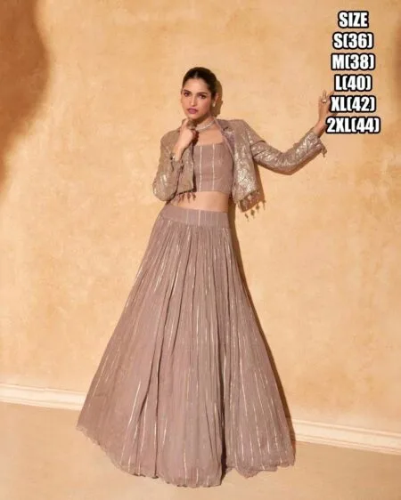 Embroidered chinon silk lehenga with jacket