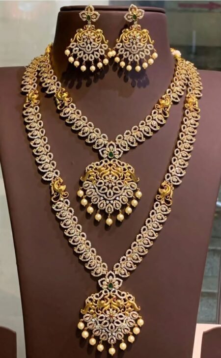 Dual tone stone necklace set