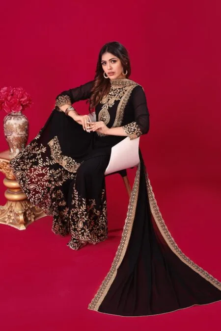 Black and gold Faux Georgette Sharara Set