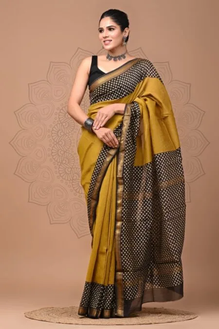 Hand block ajrakh printed saree