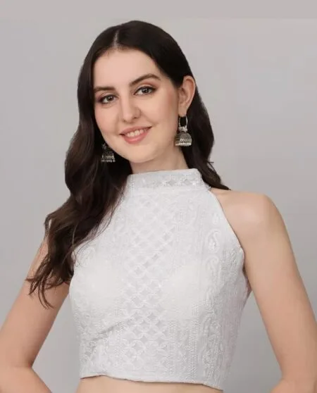 White halter neck ready made blouse