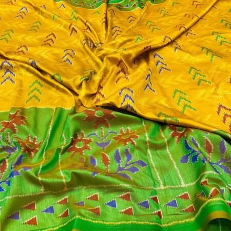 Yellow and green Soft pochampally saree