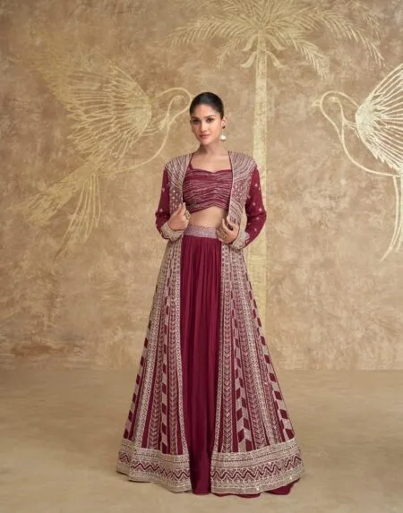 Georgette Lehenga choli with long jacket