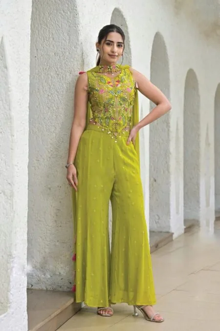 Embroidered beaded top with Georgette pant