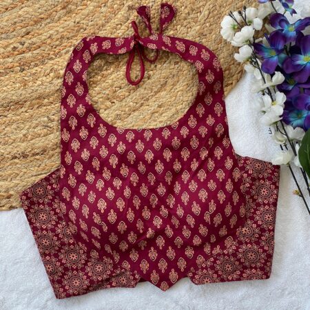 Ajrakh cotton halter neck readymade blouse