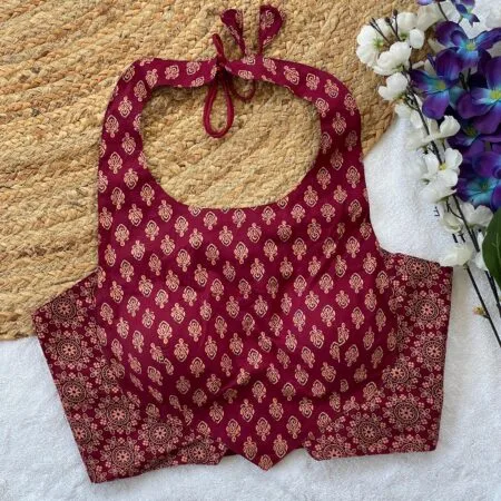 Ajrakh cotton halter neck readymade blouse