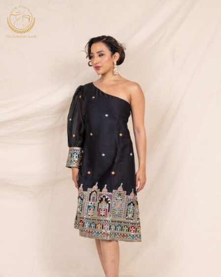 Georgette off shoulder one sleeve dress