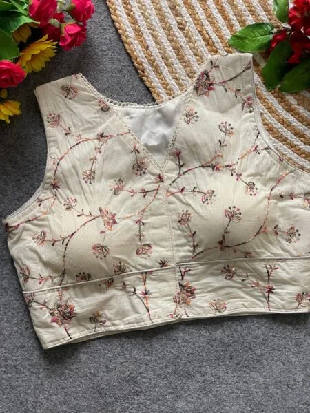 White khadi cotton ready made blouse