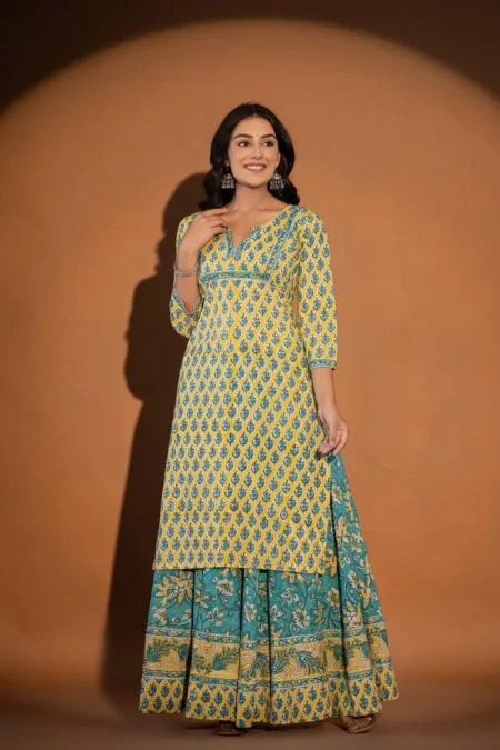 Bagru handblock printed long top and skirt