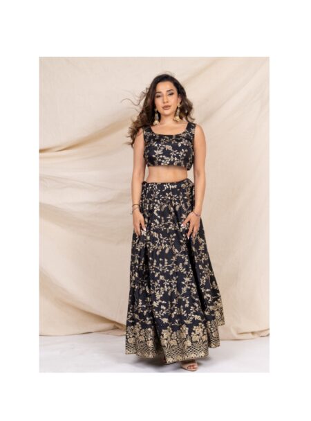 Black banarasi brocade skirt and top