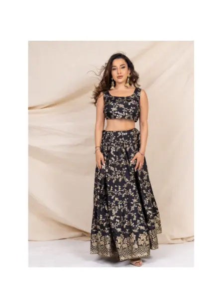 Black Banarasi Brocade Skirt and Top