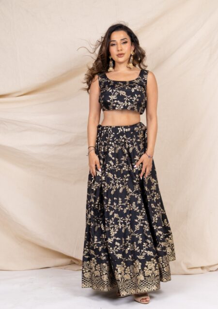 Black banarasi brocade skirt and top