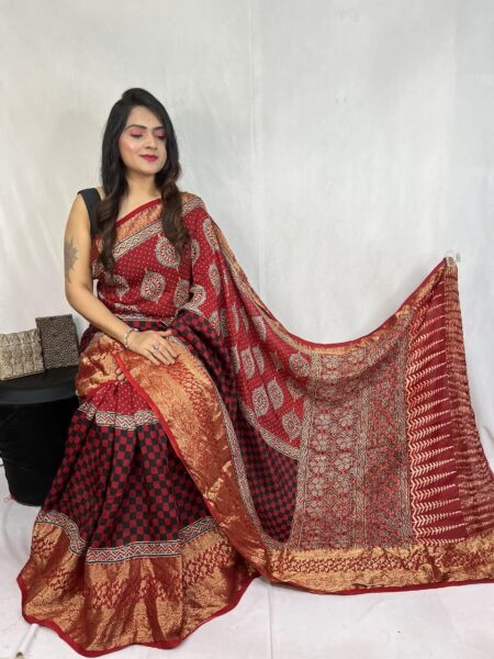 Ajrakh block print vegetable dye saree