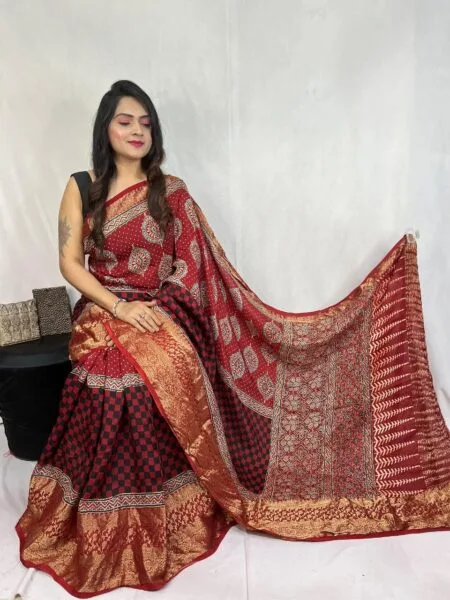 Ajrakh block print vegetable dye saree
