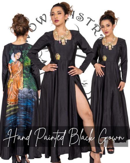 Hand painted black indo western gown