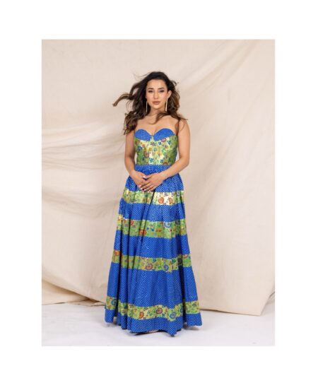 Banarasi silk off shoulder gown