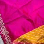 Chinon pink and orange lehriya saree with gotta pathi work