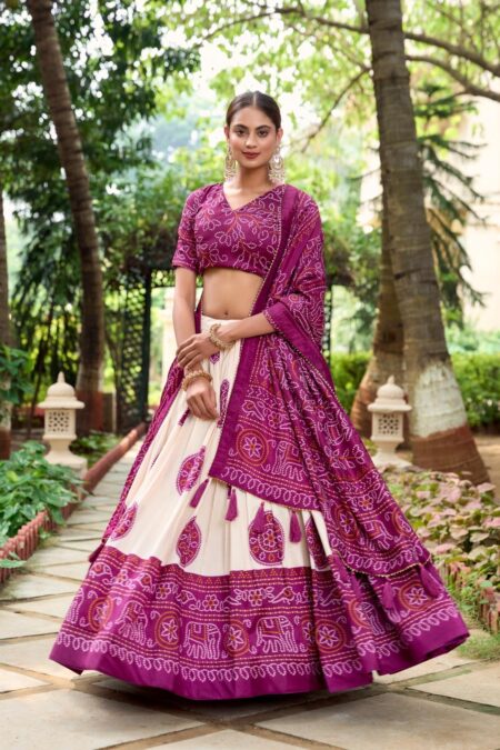 Bandhej printed tussar silk lehenga choli with dupatta