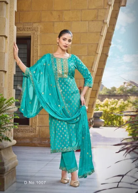 Teal and gold silk salwar set