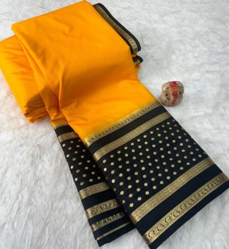 Mustard with dark bottle green Mysore silk crepe saree