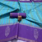 Banarasi cotton silk saree with zari weaved flowers
