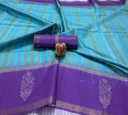 Banarasi cotton silk saree with zari weaved flowers